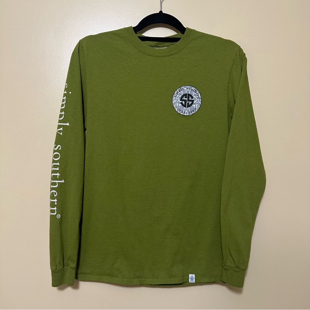 Simply Southern Messy Bun Dont Care Long Sleeve Graphic T-Shirt Womens S Green - Picture 3 of 9